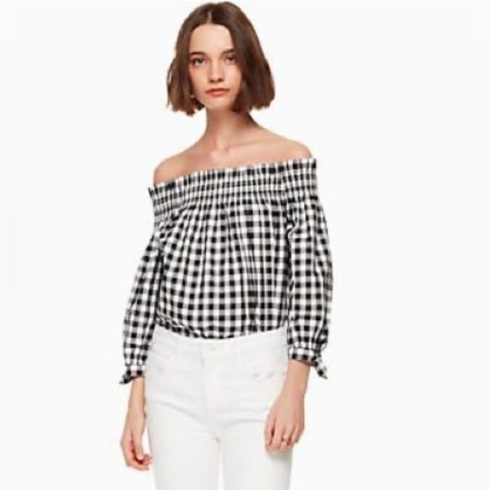 Kate Spade Off-Shoulder Black and White Gingham Top Small Like New